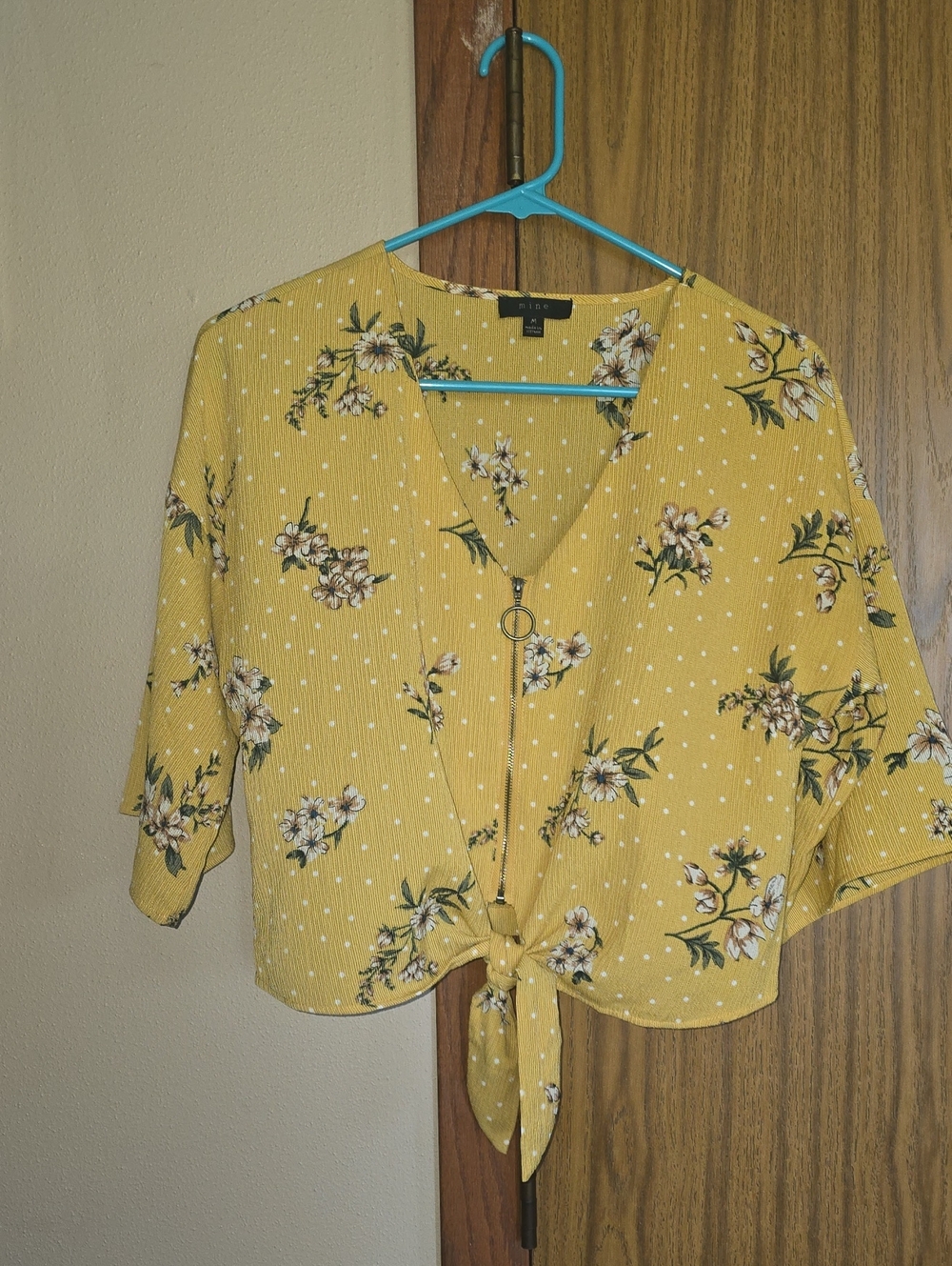 mine Yellow Floral Tie-Front Blouse
